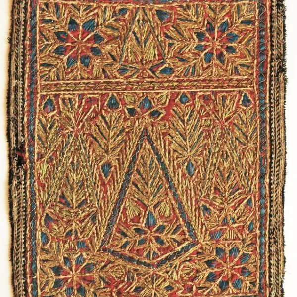 Albero della vita e simboli dell'uiverso. Ricamo-talismano zoroastriano matrimoniale di buon augurio.