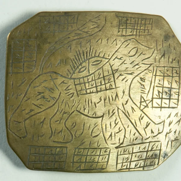 Talismano da avambraccio di protezione femminile personale; leone e Donna-Sole nascente circondato da 7 quadrati-rettangoli magici
