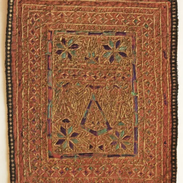 Albero della vita e simboli dell'uiverso. Ricamo-talismano zoroastriano matrimoniale di buon augurio.